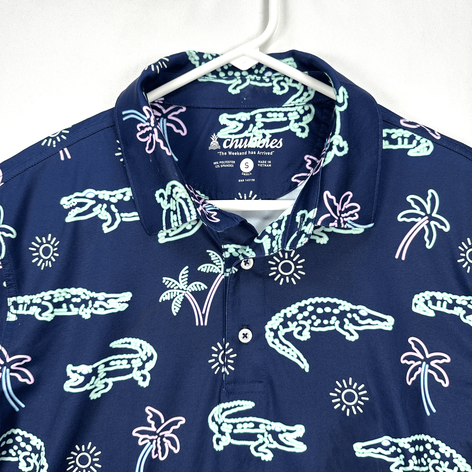 Chubbies Neon Glades Golf Polo Shirt Mens Small Alligator Palm Trees Stretch - Thumbnail 2