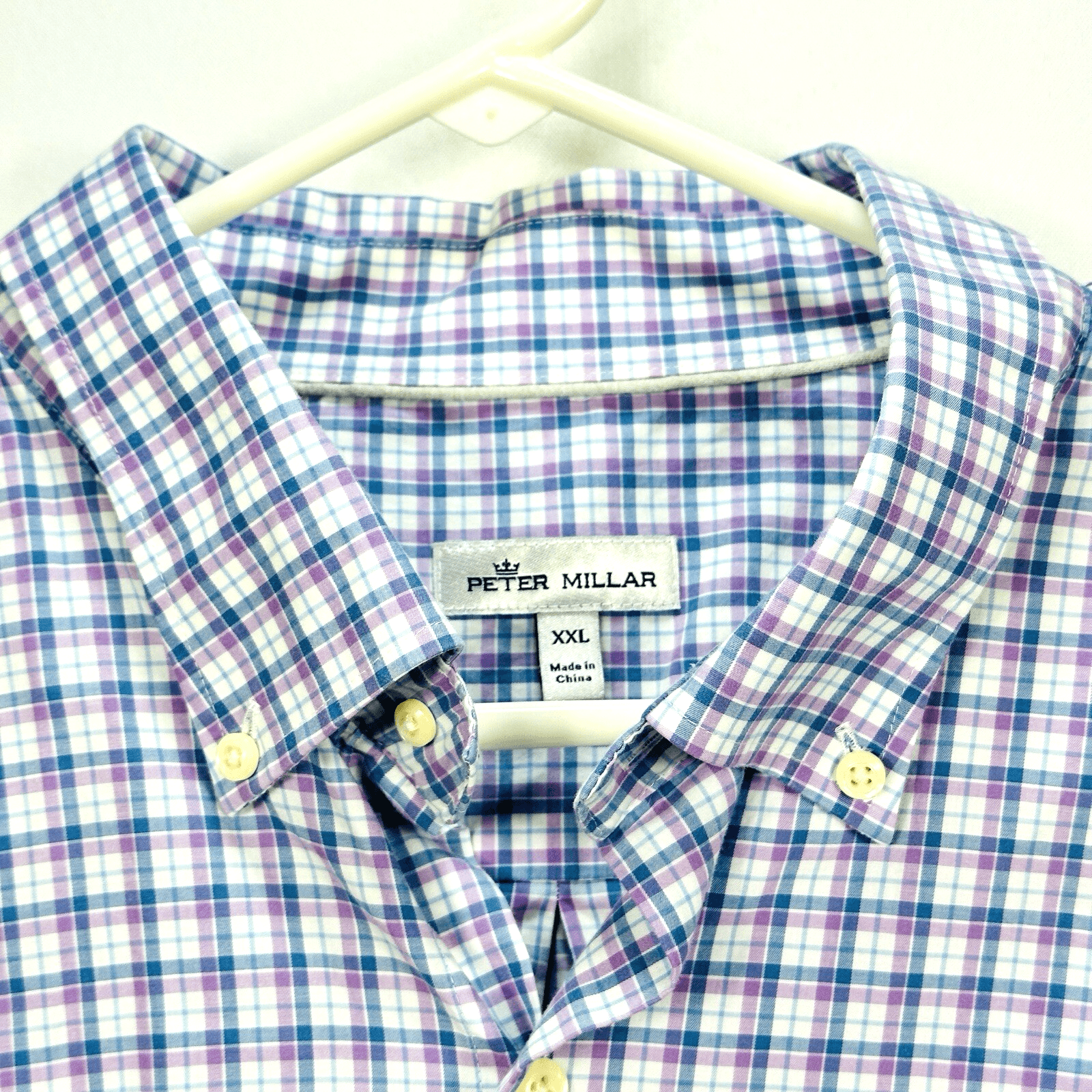 Peter Millar Crown Oxford Sport Shirt Men 2XL Blue Camden Box Check Purple Plaid - Thumbnail 3