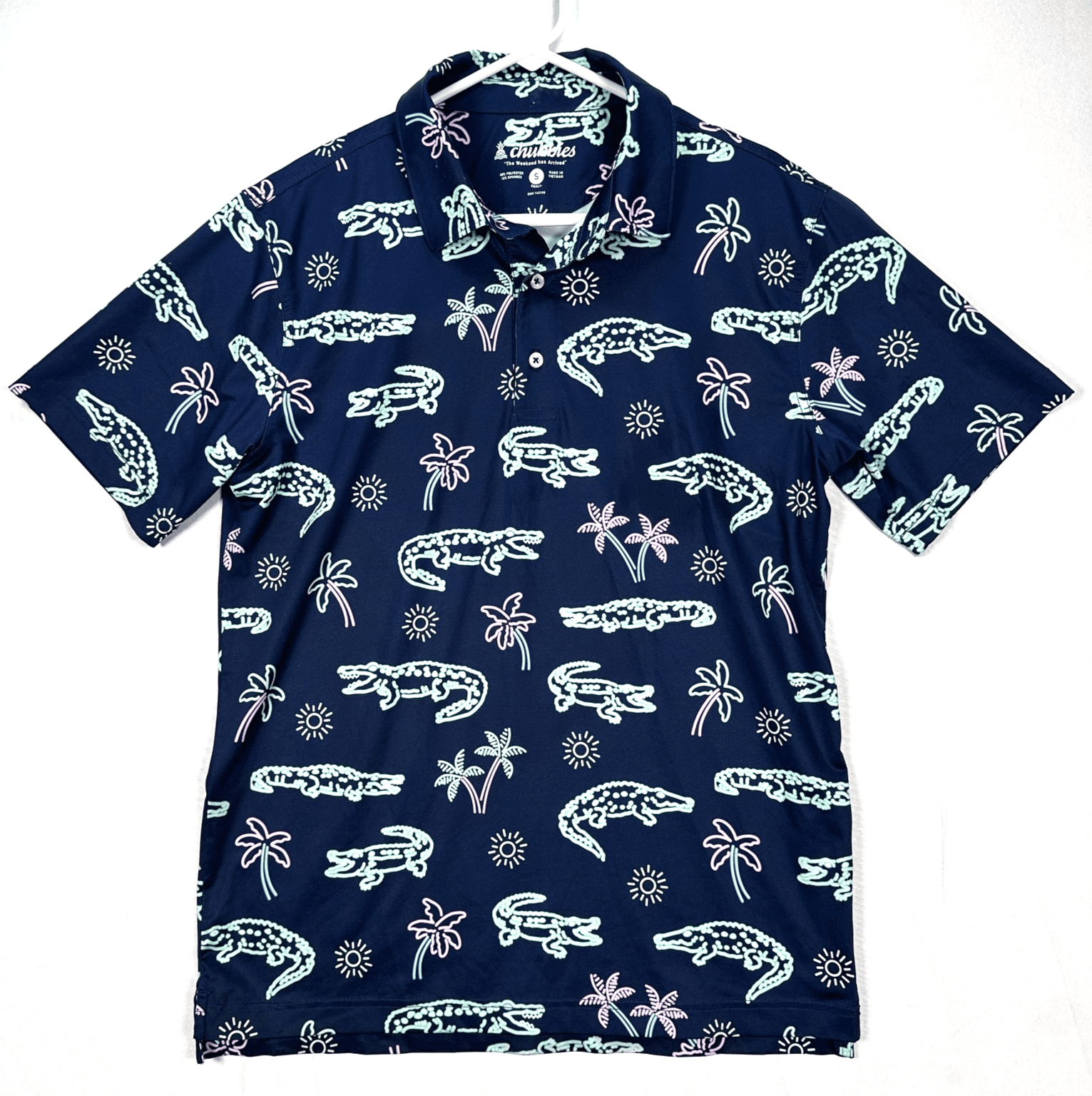 Chubbies Neon Glades Golf Polo Shirt Mens Small Alligator Palm Trees Stretch - Image 1