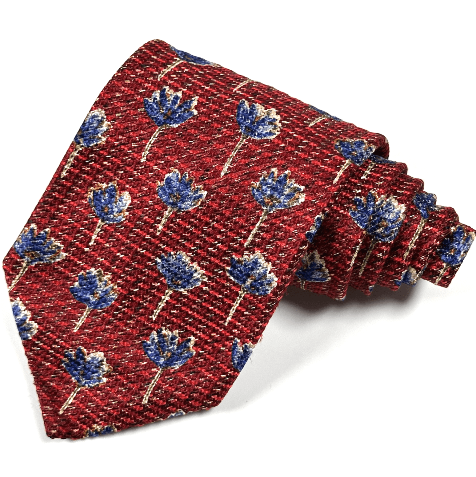 Ermenegildo Zegna Mens 100% Silk Tie Blue Red Floral Geometric Jacquard Necktie - Image 1