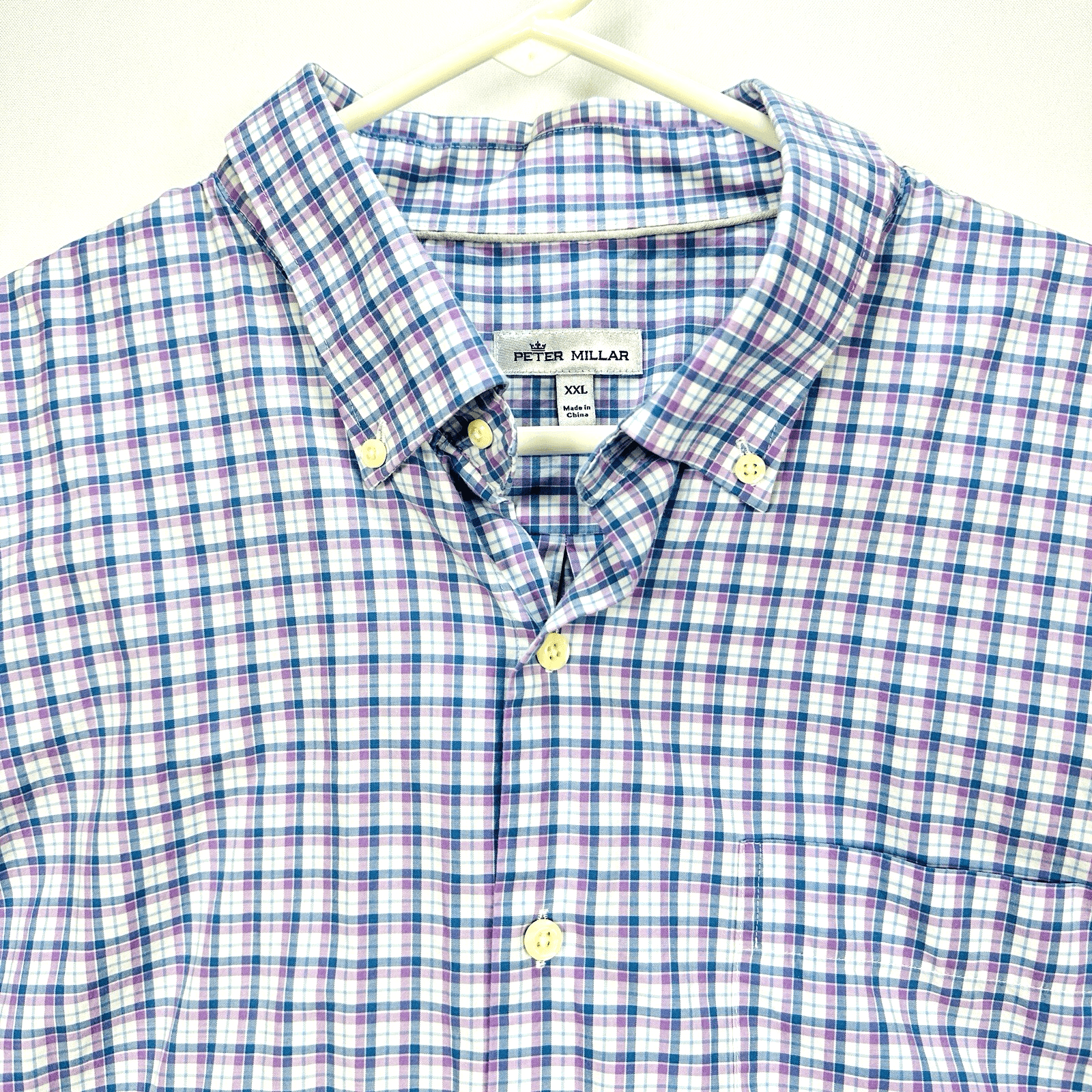 Peter Millar Crown Oxford Sport Shirt Men 2XL Blue Camden Box Check Purple Plaid - Image 1
