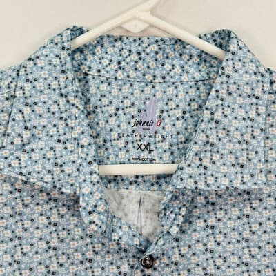 NEW Johnnie-O Featherweight Shirt Mens 2XL Blue Floral Short Sleeve Button Up - Thumbnail 4