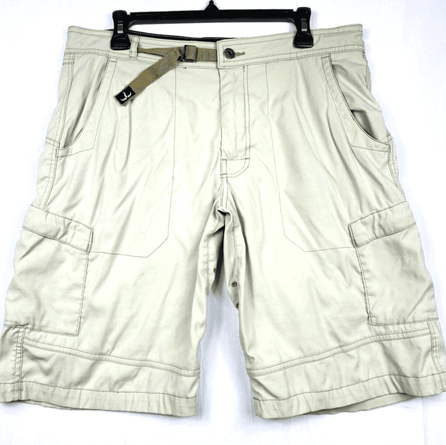 Vintage PRANA Cargo Shorts Mens Medium Tan Breathe Nylon Blend Flat Front 11" - Image 1