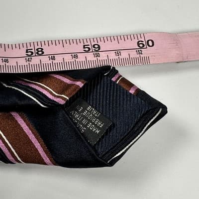 Canali Mens 100% Silk Tie Navy Brown Pink Stripe XL Necktie Classic Made Italy - Thumbnail 8