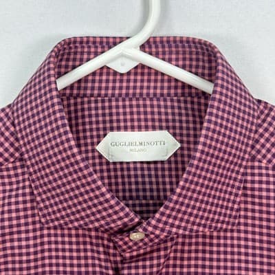 Guglielminotti Milano Shirt Mens 16.5 42 Purple Pink Plaid Long Sleeve Button Up - Thumbnail 2