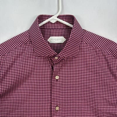 Guglielminotti Milano Shirt Mens 16.5 42 Purple Pink Plaid Long Sleeve Button Up - Thumbnail 5