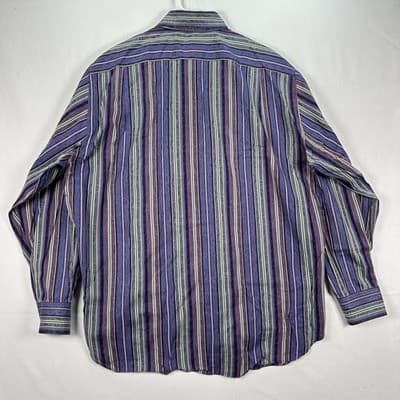 Etro Dress Shirt Mens 44 XL Purple Striped Jacquard Cotton Long Sleeve Italy - Thumbnail 3