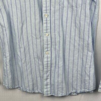 Lafayette Homme Womens Medium Linen Button Up Shirt Blue Striped Long Sleeve Top - Thumbnail 3