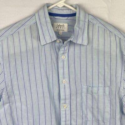 Lafayette Homme Womens Medium Linen Button Up Shirt Blue Striped Long Sleeve Top - Thumbnail 6