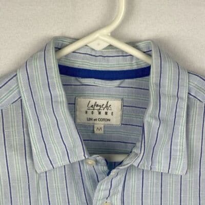 Lafayette Homme Womens Medium Linen Button Up Shirt Blue Striped Long Sleeve Top - Thumbnail 7