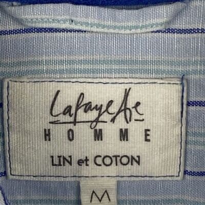 Lafayette Homme Womens Medium Linen Button Up Shirt Blue Striped Long Sleeve Top - Thumbnail 8
