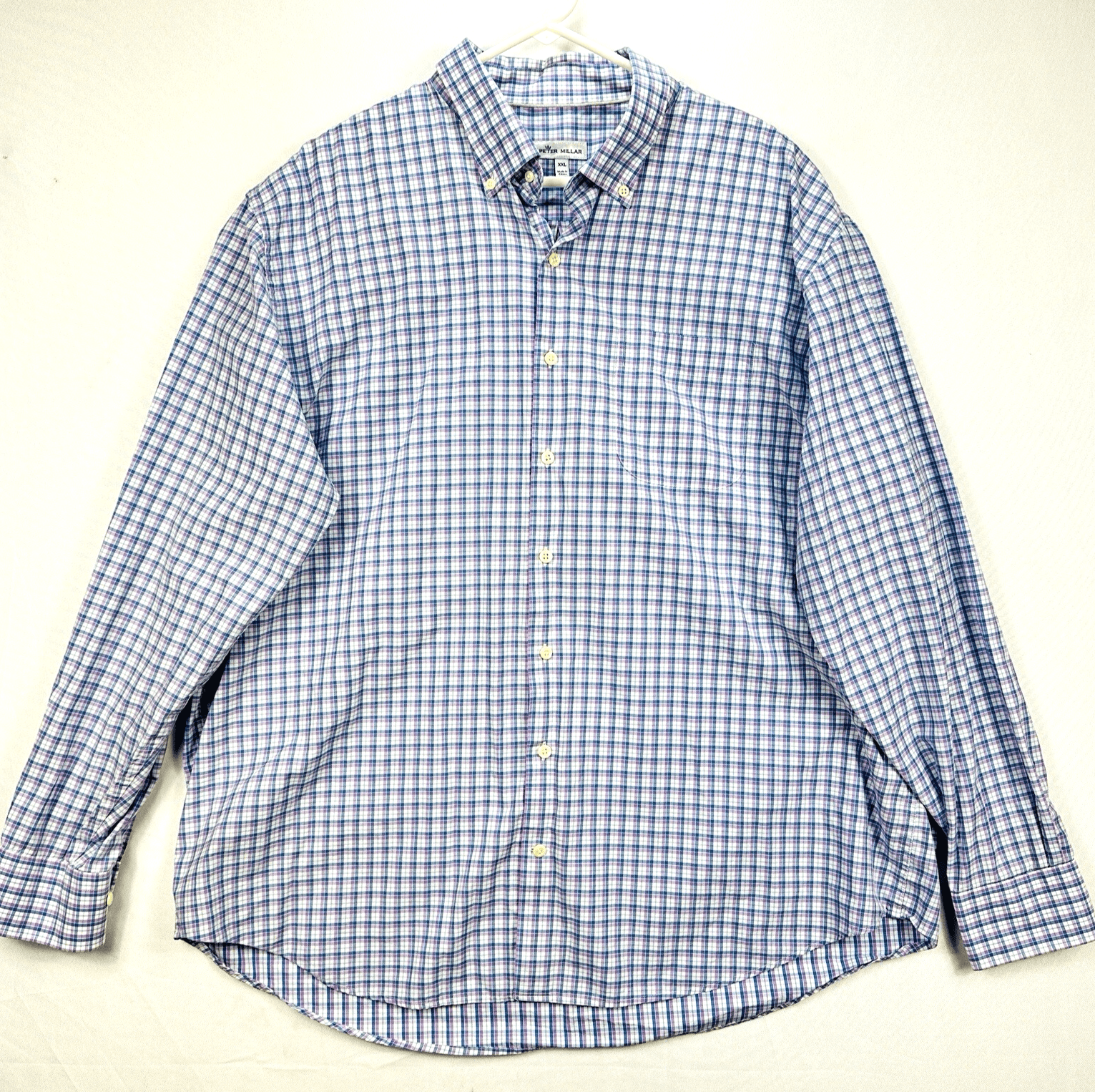 Peter Millar Crown Oxford Sport Shirt Men 2XL Blue Camden Box Check Purple Plaid - Thumbnail 2