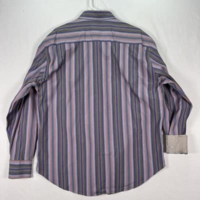 Robert Graham Shirt Mens 2XL Pink Purple Striped Silk Trim Long Sleeve Flip Cuff - Thumbnail 3