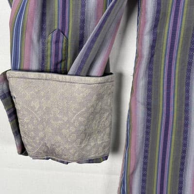 Robert Graham Shirt Mens 2XL Pink Purple Striped Silk Trim Long Sleeve Flip Cuff - Thumbnail 4