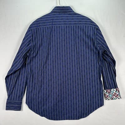 Robert Graham Shirt Mens 2XL Blue Striped Long Sleeve Flip Cuff Embroidered - Thumbnail 3