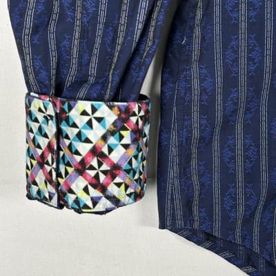 Robert Graham Shirt Mens 2XL Blue Striped Long Sleeve Flip Cuff Embroidered - Thumbnail 4