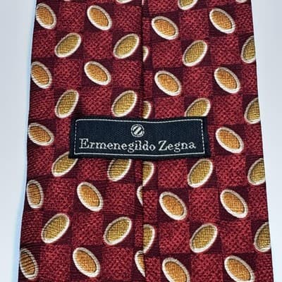 Ermenegildo Zegna 100% Silk Tie Mens Red Orange Geometric Medallions Italy EUC - Thumbnail 4