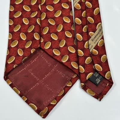 Ermenegildo Zegna 100% Silk Tie Mens Red Orange Geometric Medallions Italy EUC - Thumbnail 6