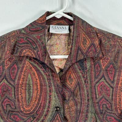 Vintage Gianni Shirt Womens Medium Multicolor Paisley Long Sleeve Button Up USA - Thumbnail 3