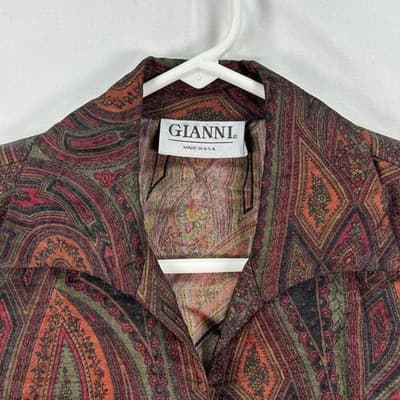 Vintage Gianni Shirt Womens Medium Multicolor Paisley Long Sleeve Button Up USA - Thumbnail 4