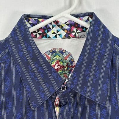 Robert Graham Shirt Mens 2XL Blue Striped Long Sleeve Flip Cuff Embroidered - Thumbnail 5
