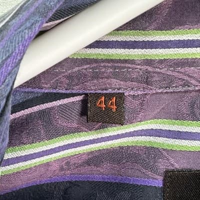 Etro Dress Shirt Mens 44 XL Purple Striped Jacquard Cotton Long Sleeve Italy - Thumbnail 7
