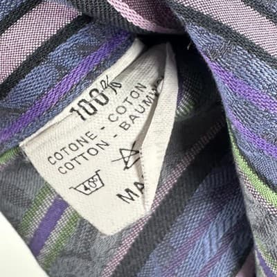 Etro Dress Shirt Mens 44 XL Purple Striped Jacquard Cotton Long Sleeve Italy - Thumbnail 8