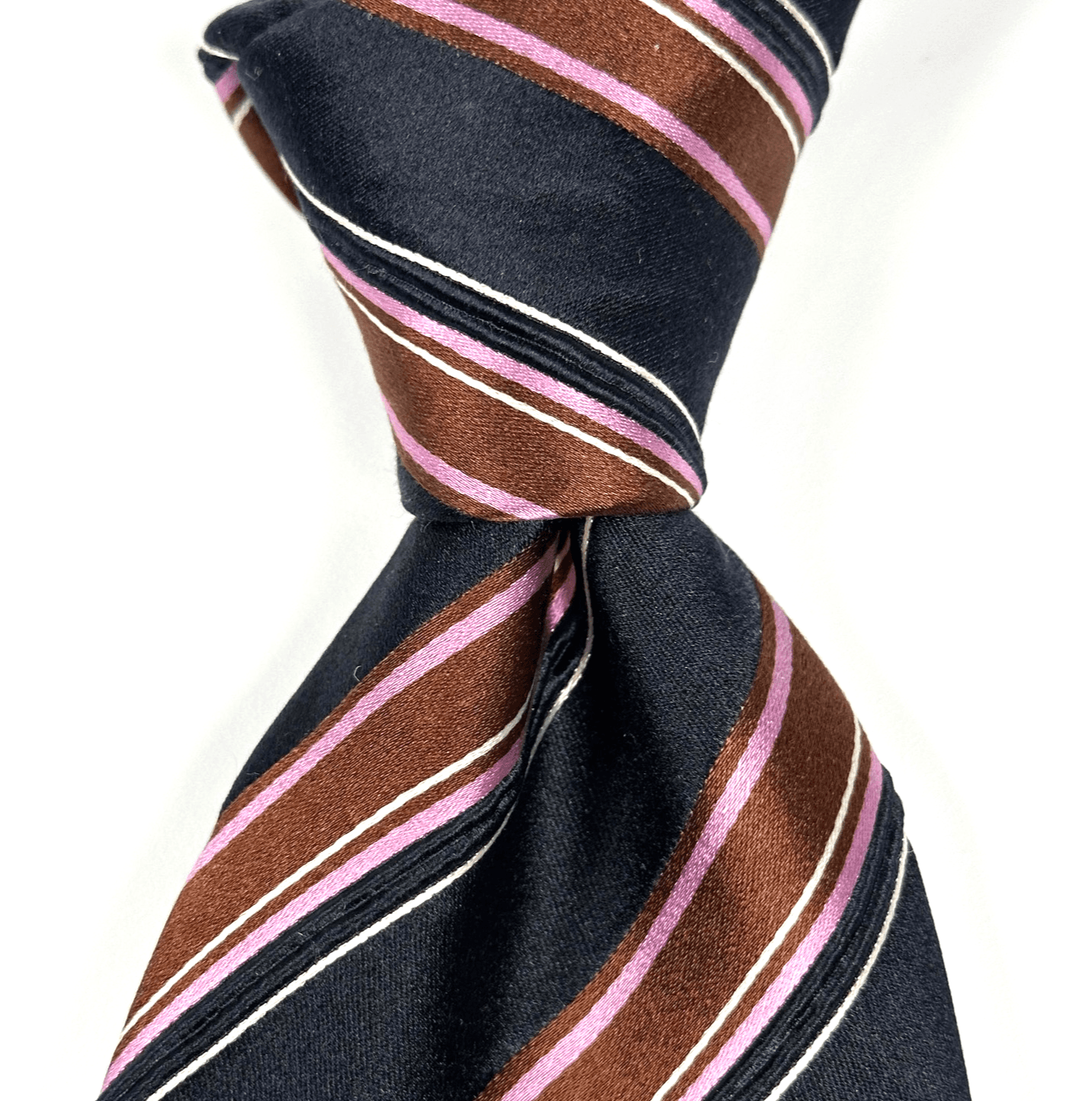 Canali Mens 100% Silk Tie Navy Brown Pink Stripe XL Necktie Classic Made Italy
