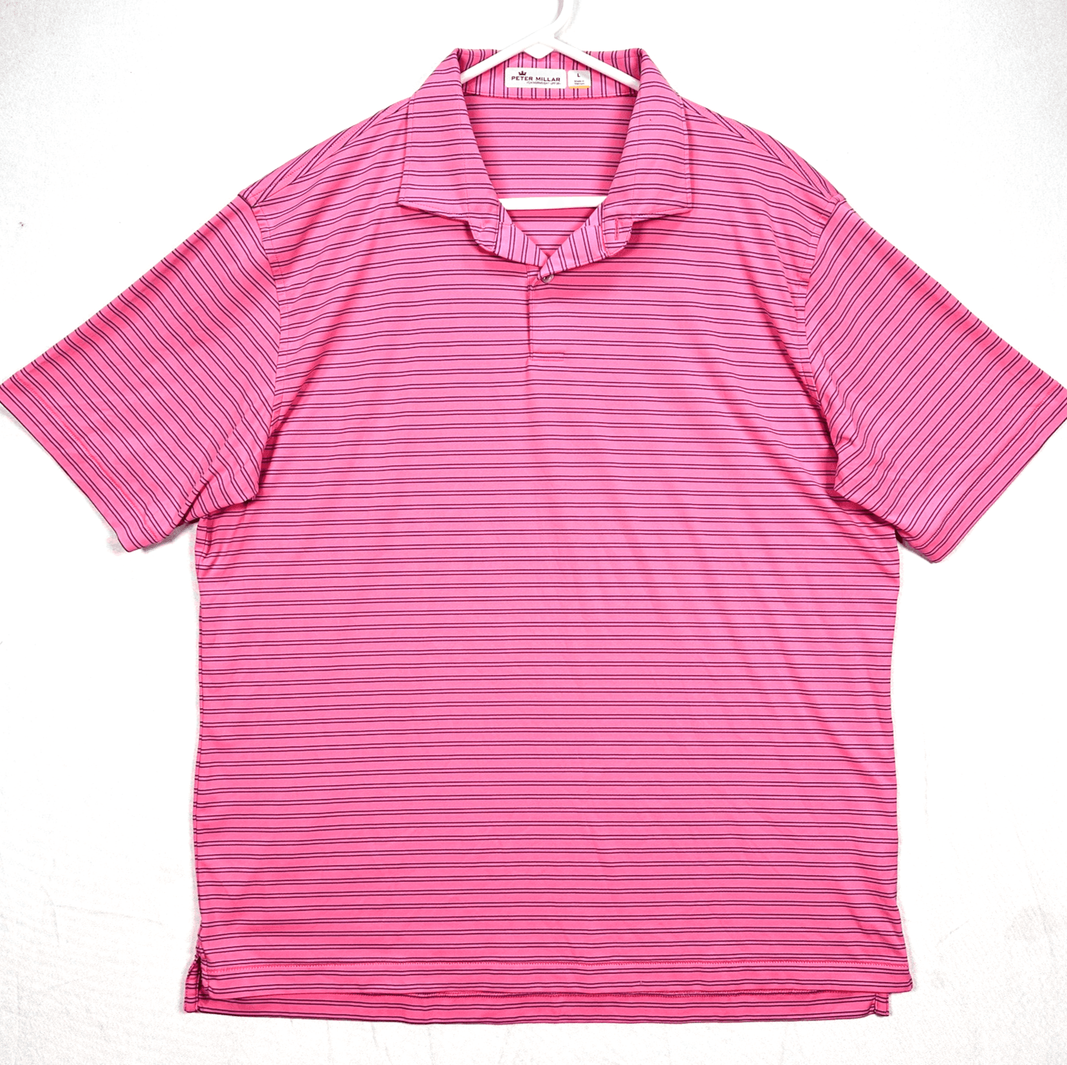 Peter Millar Featherweight Golf Polo Shirt Mens Large Pink Striped Short Sleeve - Image 1