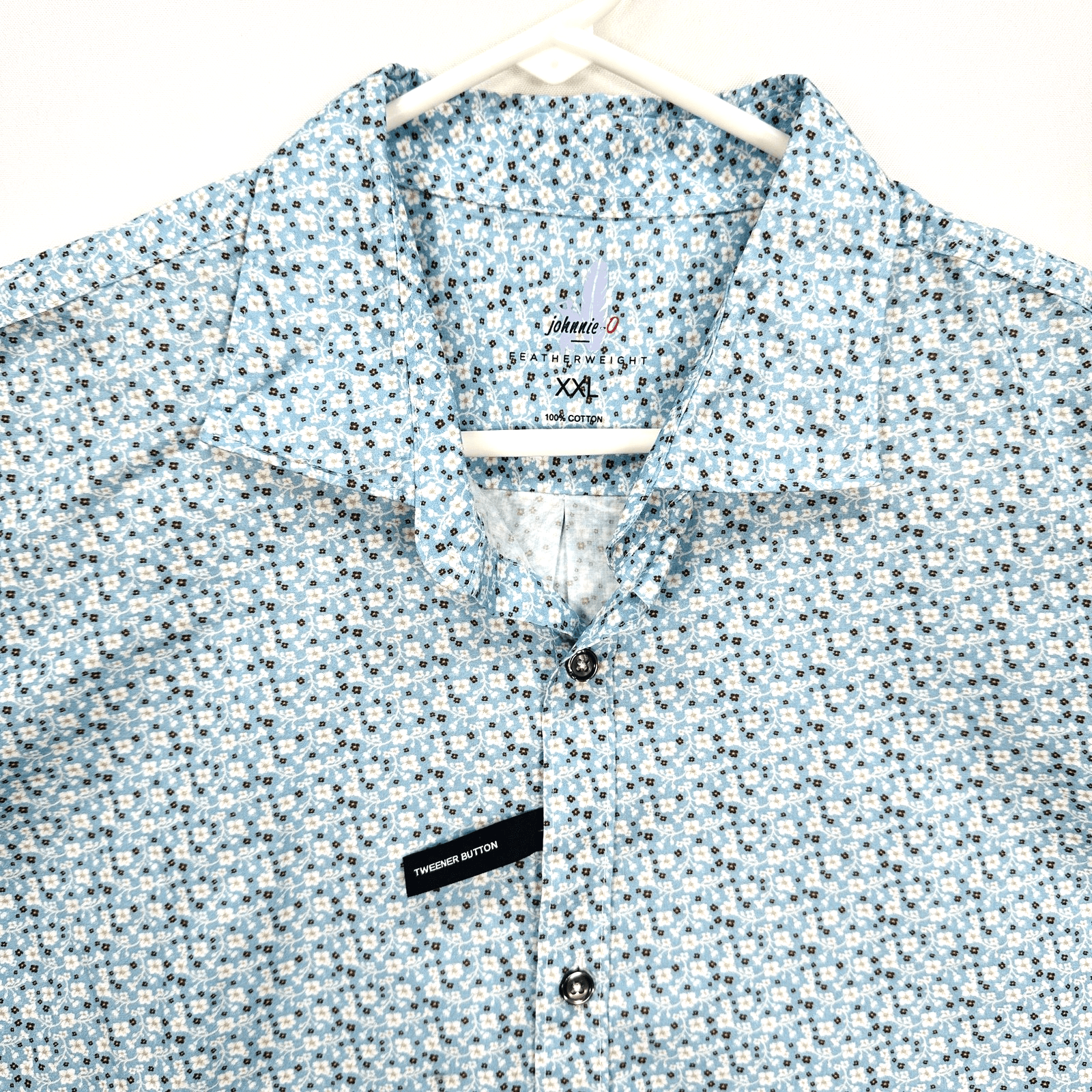 NEW Johnnie-O Featherweight Shirt Mens 2XL Blue Floral Short Sleeve Button Up - Thumbnail 2