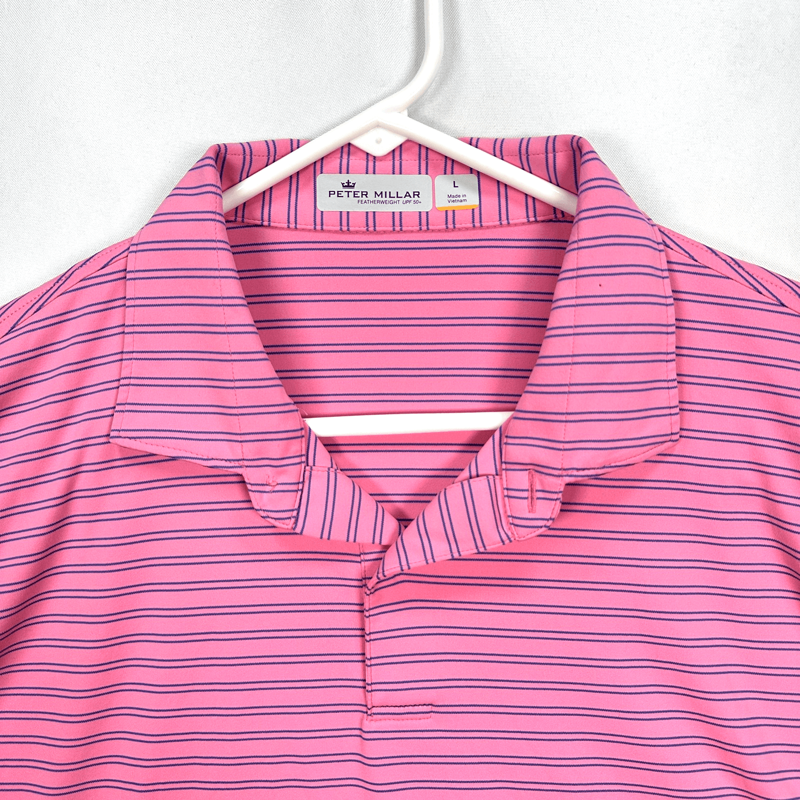 Peter Millar Featherweight Golf Polo Shirt Mens Large Pink Striped Short Sleeve - Thumbnail 2