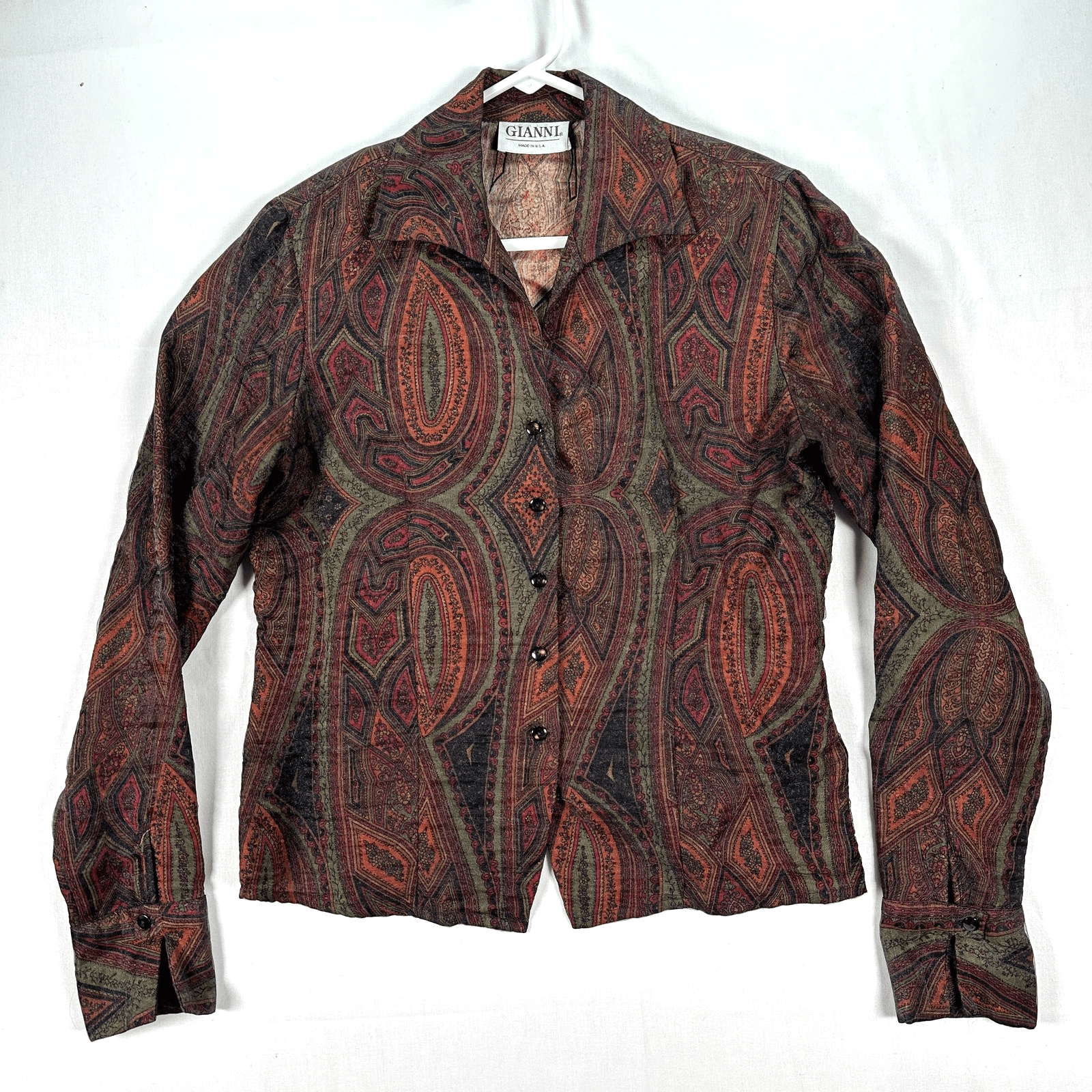 Vintage Gianni Shirt Womens Medium Multicolor Paisley Long Sleeve Button Up USA - Image 1