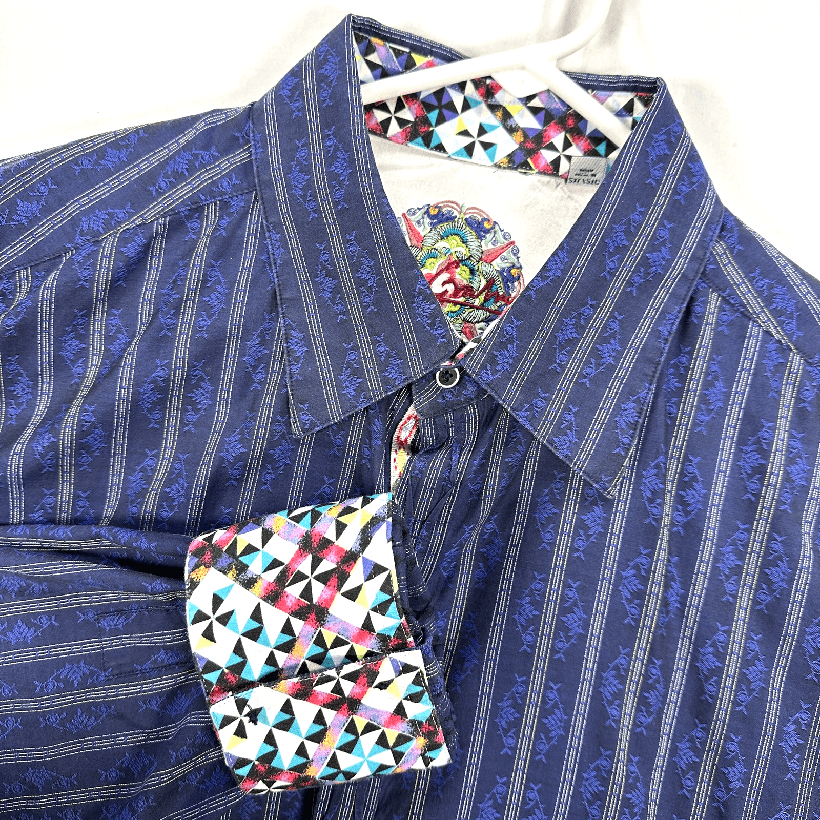 Robert Graham Shirt Mens 2XL Blue Striped Long Sleeve Flip Cuff Embroidered - Image 1