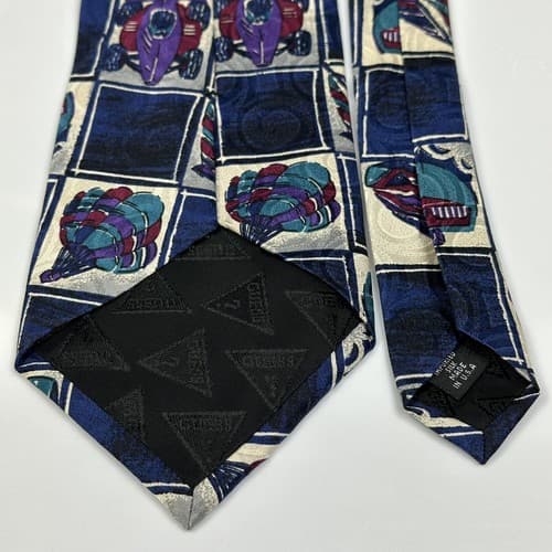 Vintage Guess Georges Marciano Mens 100% Silk Tie Race Car Horse Cowboy USA - Thumbnail 6