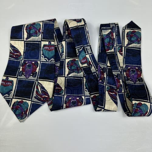 Vintage Guess Georges Marciano Mens 100% Silk Tie Race Car Horse Cowboy USA - Thumbnail 5