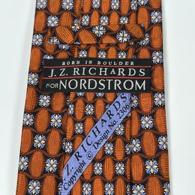 J.Z. Richards Nordstrom Mens Silk Tie Geometric Floral Necktie Orange Long USA - Thumbnail 4