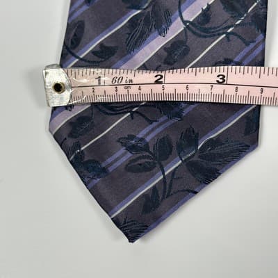Bergamo New York Mens Silk Tie Woven Necktie Floral Striped Blue Purple Jacquard - Thumbnail 7