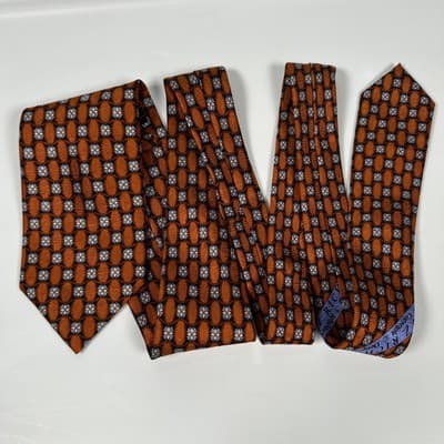 J.Z. Richards Nordstrom Mens Silk Tie Geometric Floral Necktie Orange Long USA - Thumbnail 6