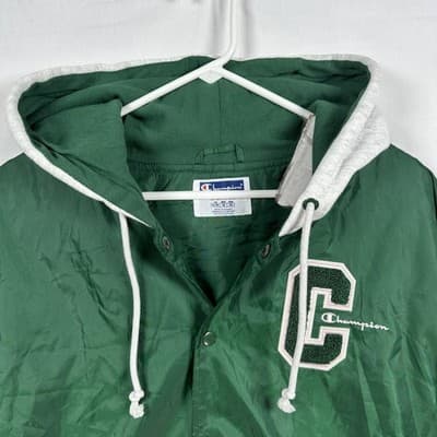 NEW Champion Jacket Mens XL Green Hooded Snap Front Varsity Windbreaker V75387 - Thumbnail 5