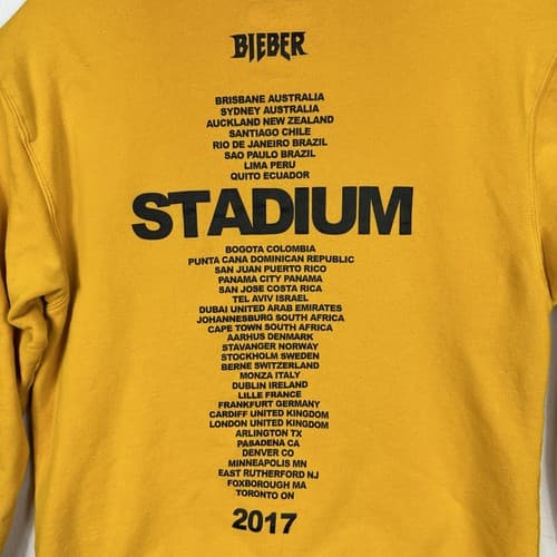 Justin Bieber Stadium Hoodie 2017 Purpose Tour Sweatshirt Small Yellow Pullover - Thumbnail 11