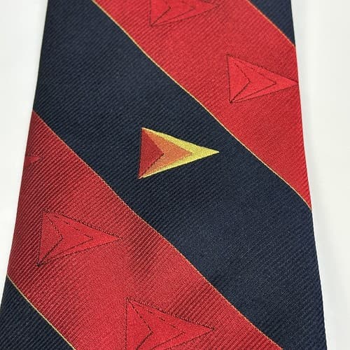 WOLFMARK 100% Silk Mens Tie Red Navy Striped Designer Necktie Vintage - Thumbnail 3