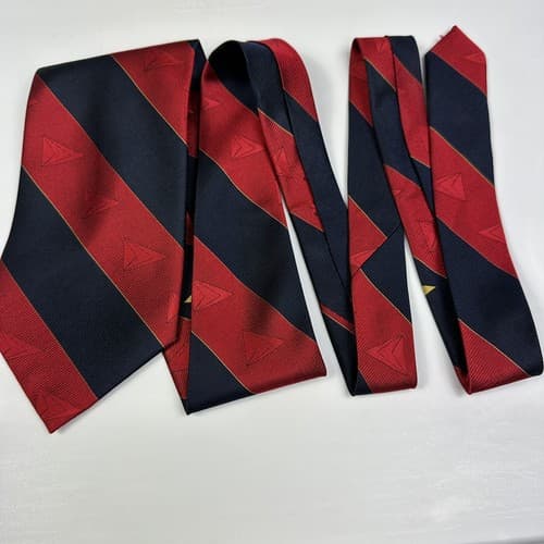 WOLFMARK 100% Silk Mens Tie Red Navy Striped Designer Necktie Vintage - Thumbnail 5