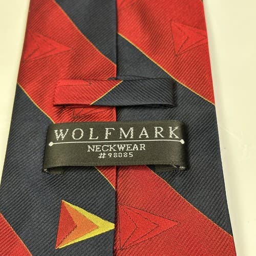WOLFMARK 100% Silk Mens Tie Red Navy Striped Designer Necktie Vintage - Thumbnail 6