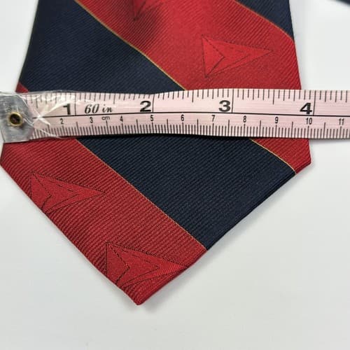 WOLFMARK 100% Silk Mens Tie Red Navy Striped Designer Necktie Vintage - Thumbnail 8
