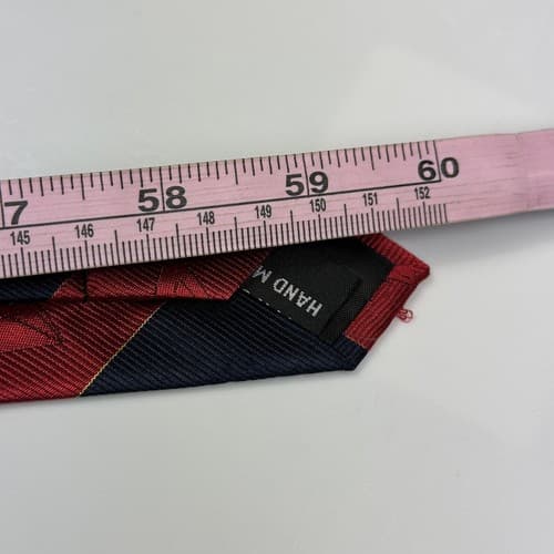 WOLFMARK 100% Silk Mens Tie Red Navy Striped Designer Necktie Vintage - Thumbnail 9