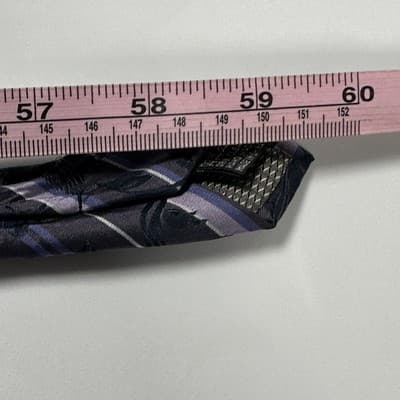 Bergamo New York Mens Silk Tie Woven Necktie Floral Striped Blue Purple Jacquard - Thumbnail 8