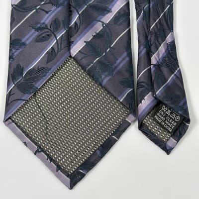 Bergamo New York Mens Silk Tie Woven Necktie Floral Striped Blue Purple Jacquard - Thumbnail 5