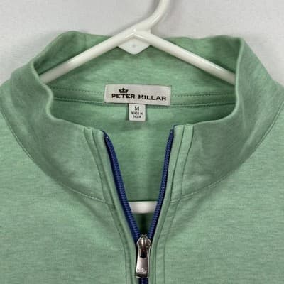 Peter Millar 1/4 Zip Golf Sweater Mens Medium Green Melange Interlock Pullover - Thumbnail 4