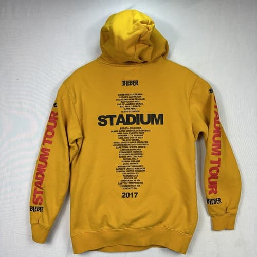 Justin Bieber Stadium Hoodie 2017 Purpose Tour Sweatshirt Small Yellow Pullover - Thumbnail 2