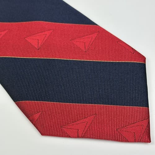 WOLFMARK 100% Silk Mens Tie Red Navy Striped Designer Necktie Vintage - Thumbnail 4